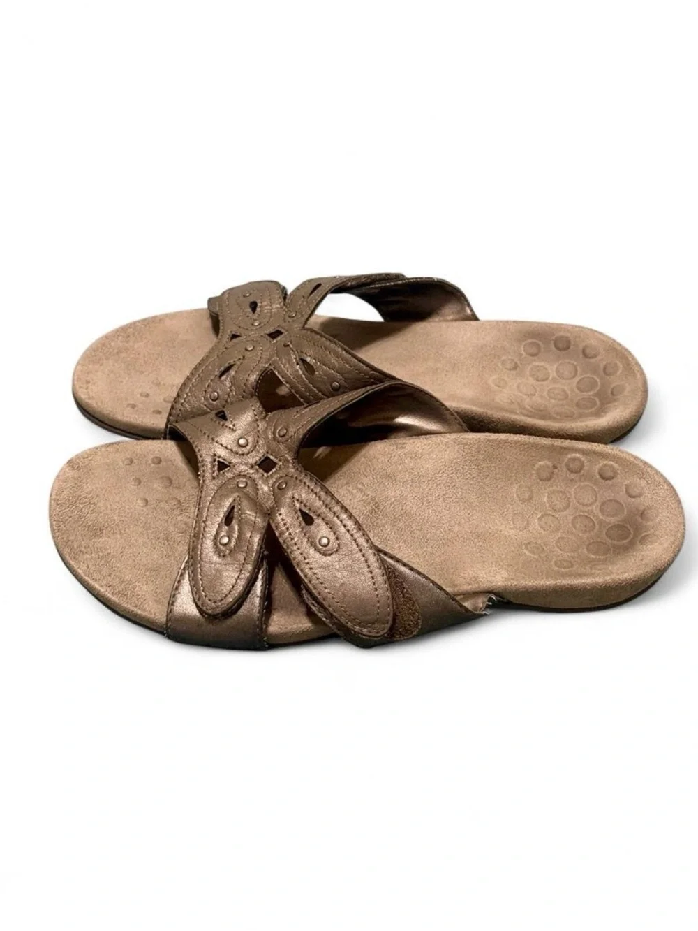 $120 - Vionic Bronze Metallic Floral Slide Sandals – Women’s Size 8